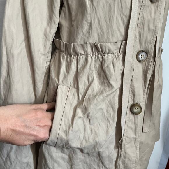 Loft Ruffle Waist Trench Womens Coat Sz S Cottage Boho Romantic Preppy Workwear - Picture 7 of 13